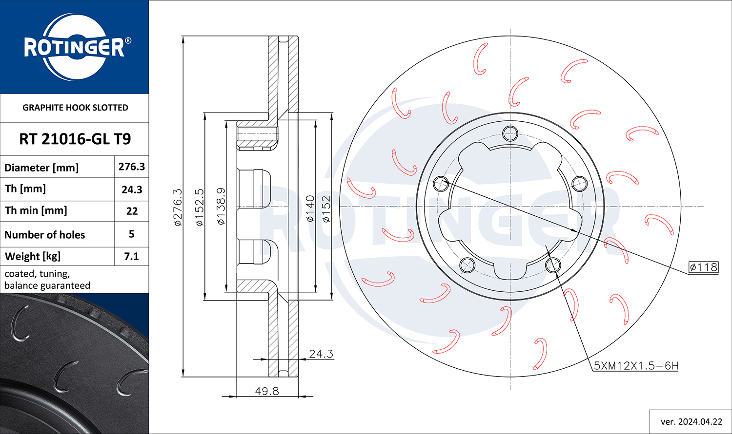 ROTINGER Féktárcsa, mind RT21016-GLT9_ROT